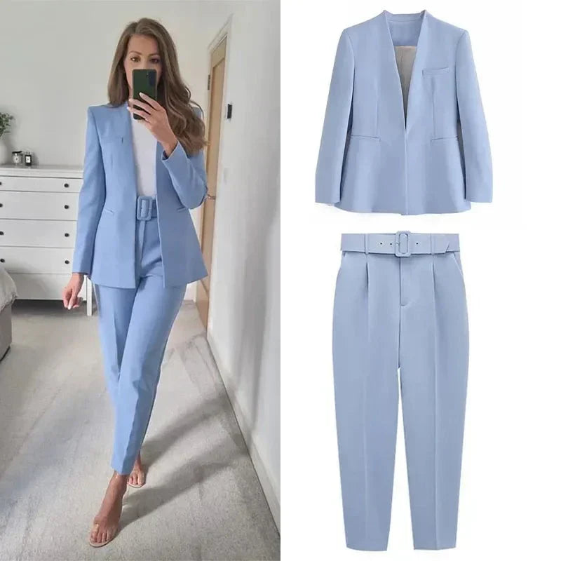 Selvara – Dames Tweedelige Business Set met Blazer & Slim-Fit Broek