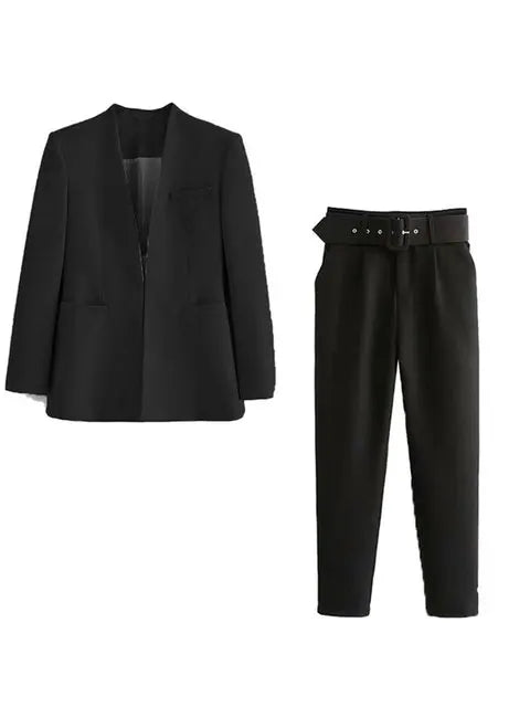 Selvara – Dames Tweedelige Business Set met Blazer & Slim-Fit Broek