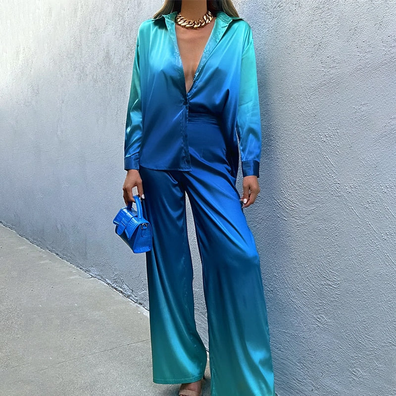 Solistea – Elegante co-ord set met pofmouwen en rechte broek