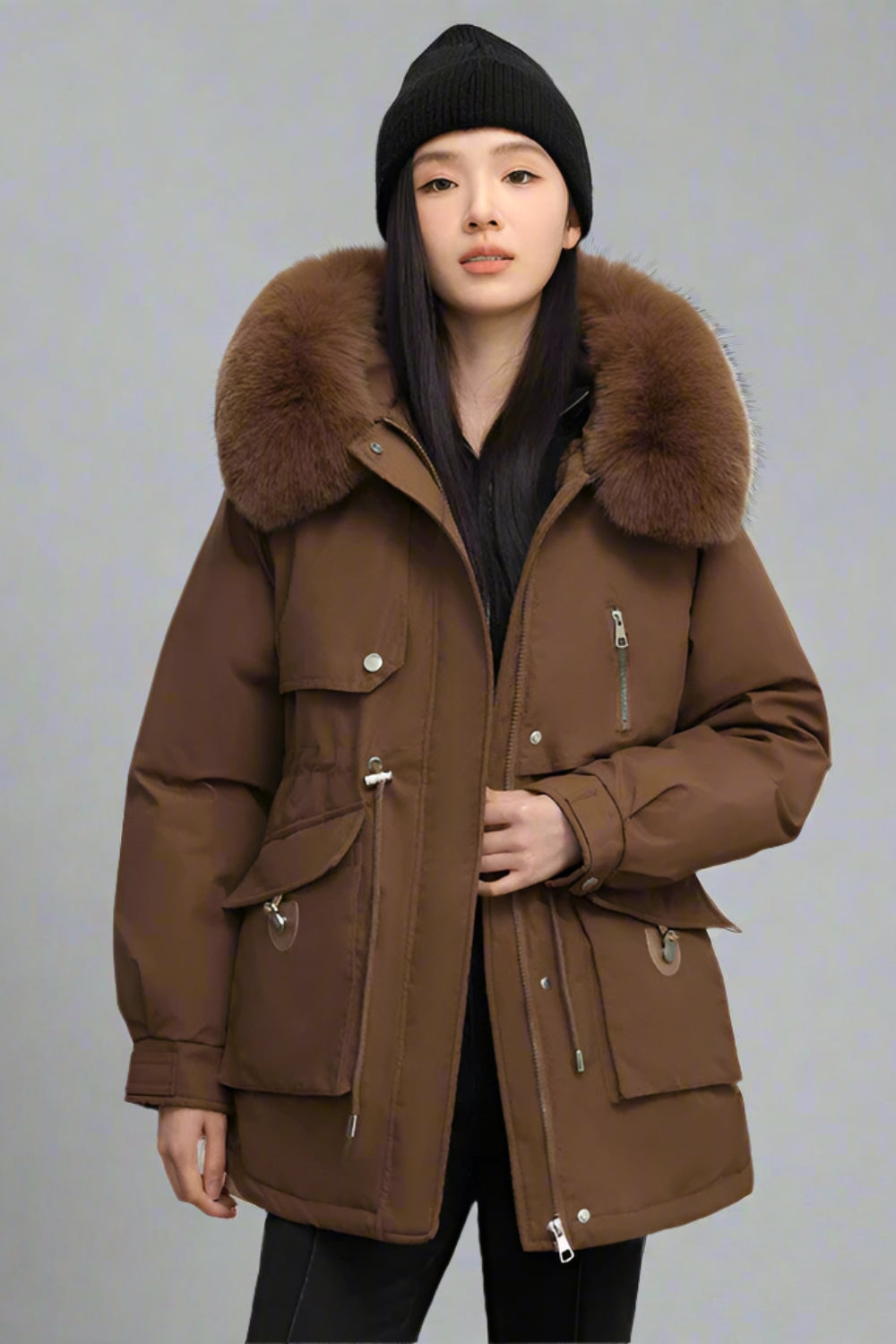 Coralia Parka – Luxe Fleece-Gevoerde Winterjas met Elegante Kraag