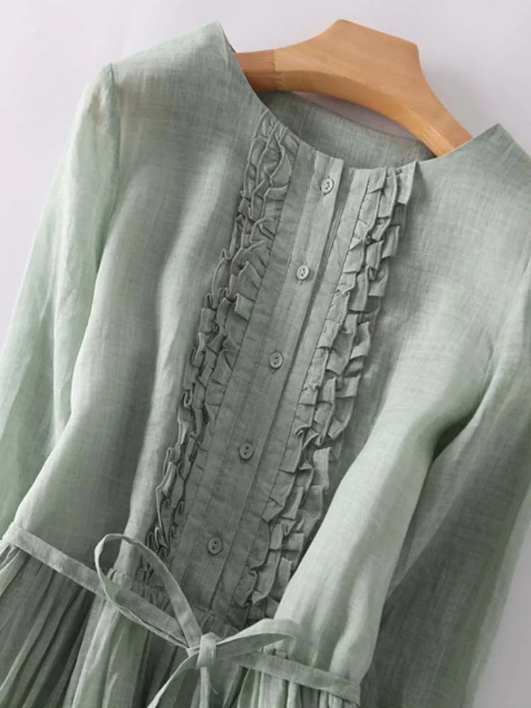 Dames midi zomerjurk van linnen – luchtig, bohemian en comfortabel