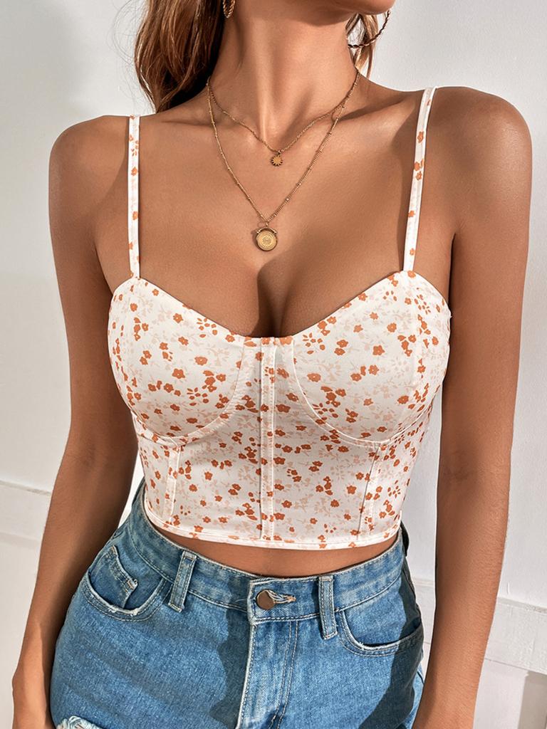 Elvarine – Bloemige croptop met verstelbare bandjes en elegante details