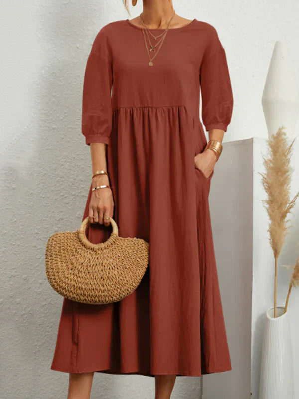 Aurellune – Zomerse damesjurk met A-lijn en elegante ballonmouwen