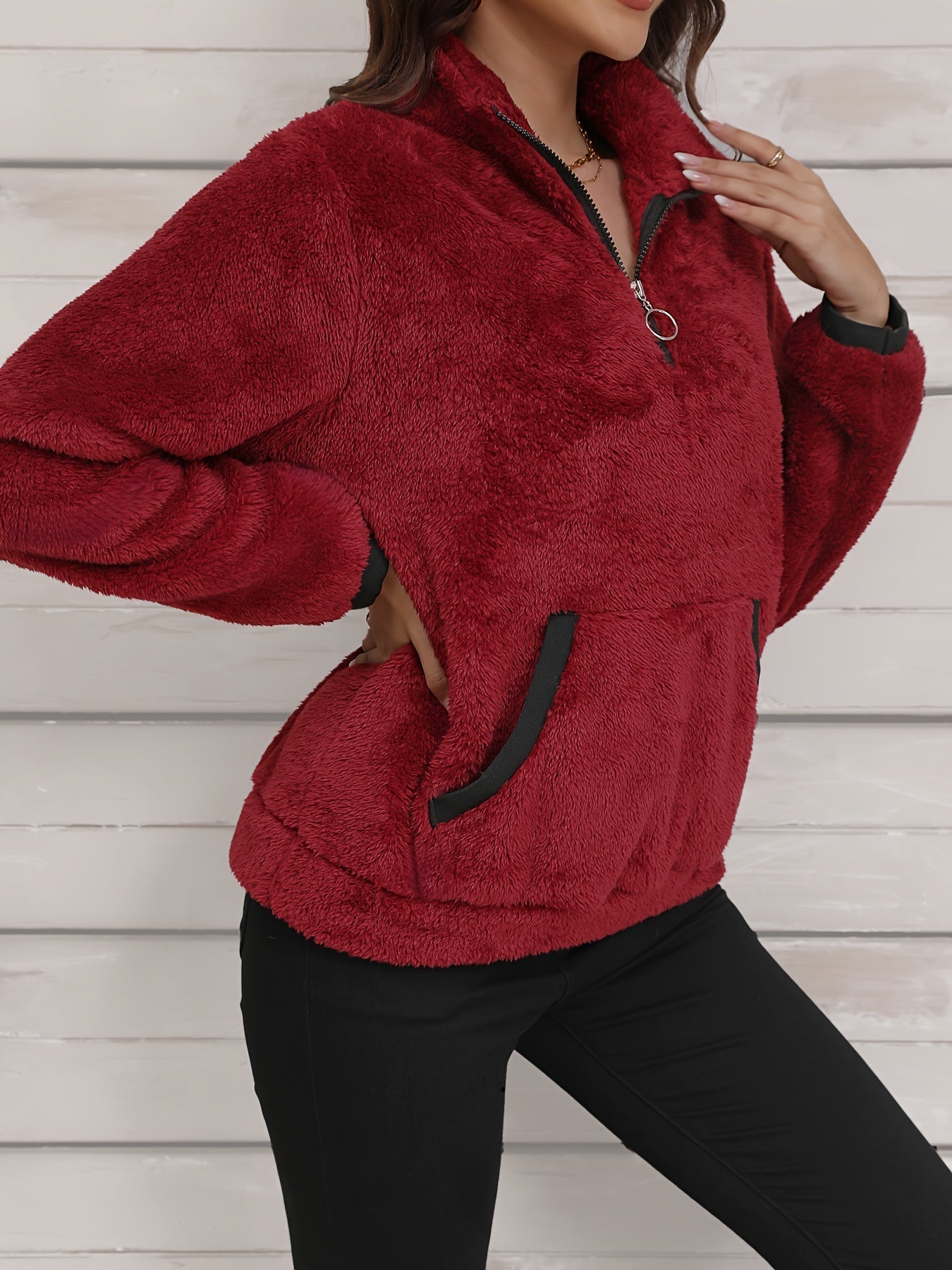 Maura Fleece Jas met Half-Zip en Reverskraag – Warm, Casual & Tijdloos