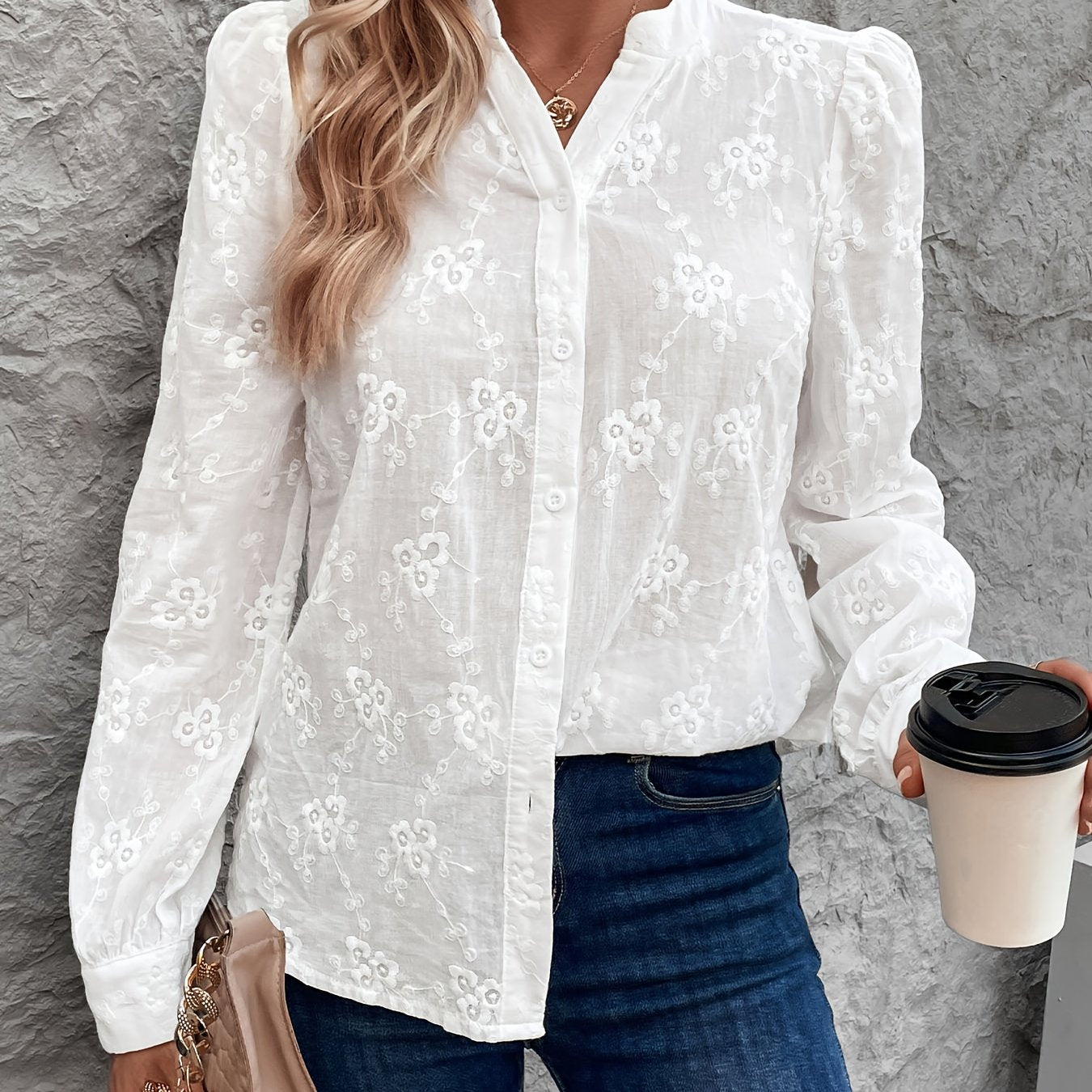 Aria Belle - Kanten Geborduurde Blouse voor Dames met Lange Mouwen - Ideaal voor Lente en Zomer