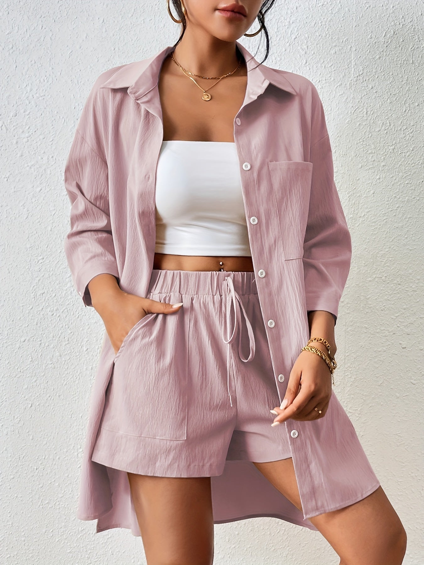 Saphina Set – Luchtige Tweedelige Set met Overhemd en Short