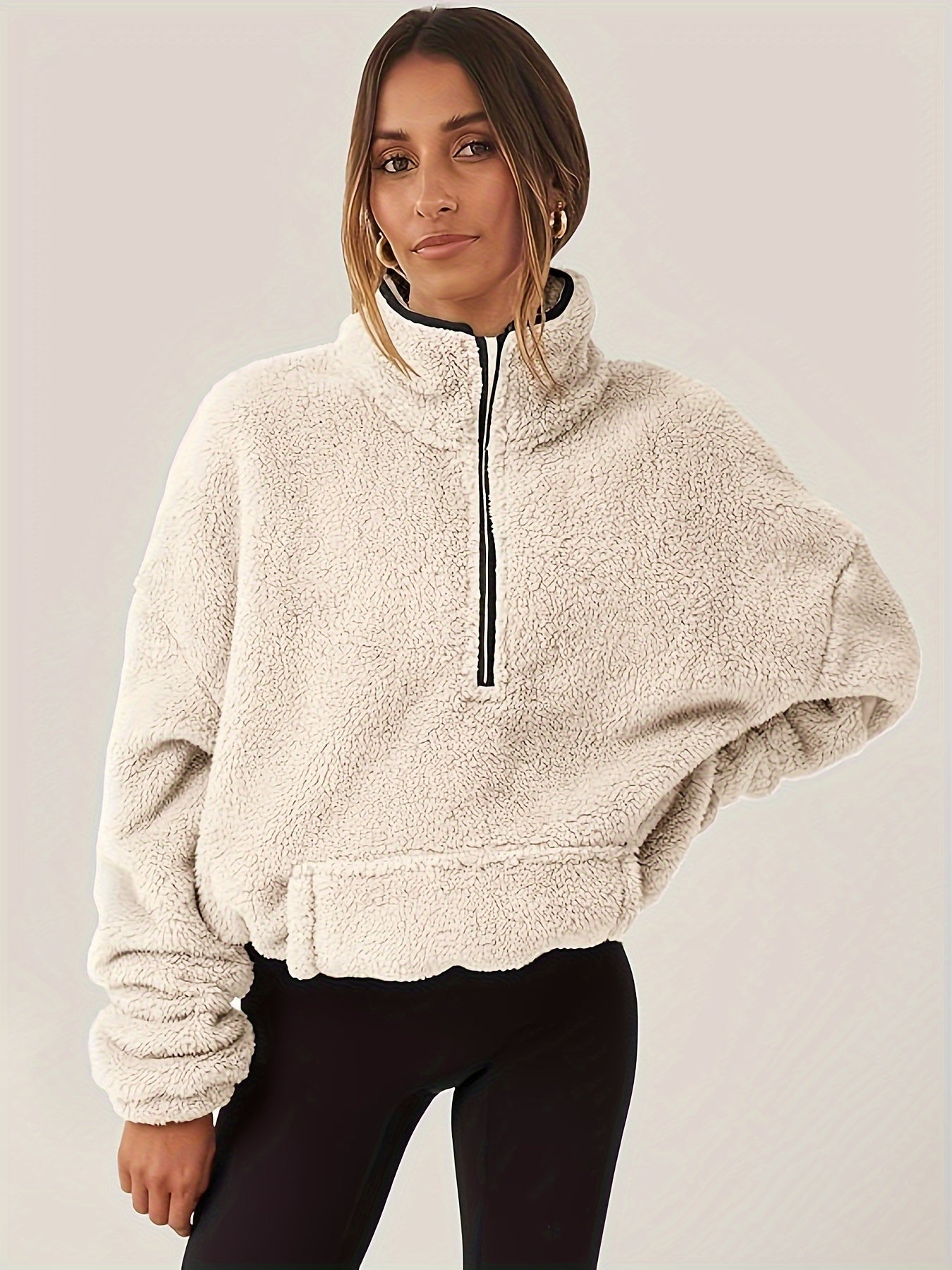 Liora Shearling Half-Zip Sweater – Warme Luxe met Moderne Accenten