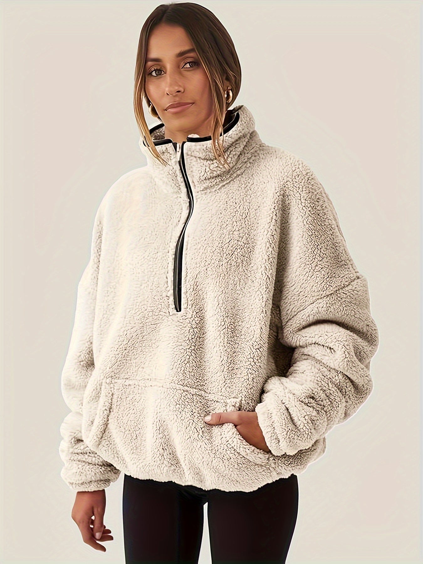 Liora Shearling Half-Zip Sweater – Warme Luxe met Moderne Accenten