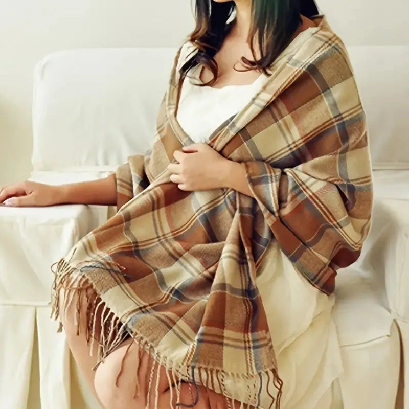 Marcelline – Luxe kasjmier dames sjaal met tijdloos ruitenpatroon