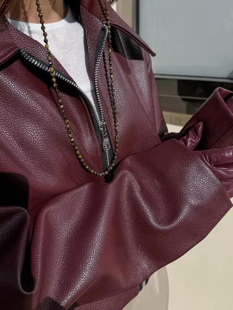 Marcelline Leather Jacket – bordeaux damesjas met stoere elegantie en luxe uitstraling