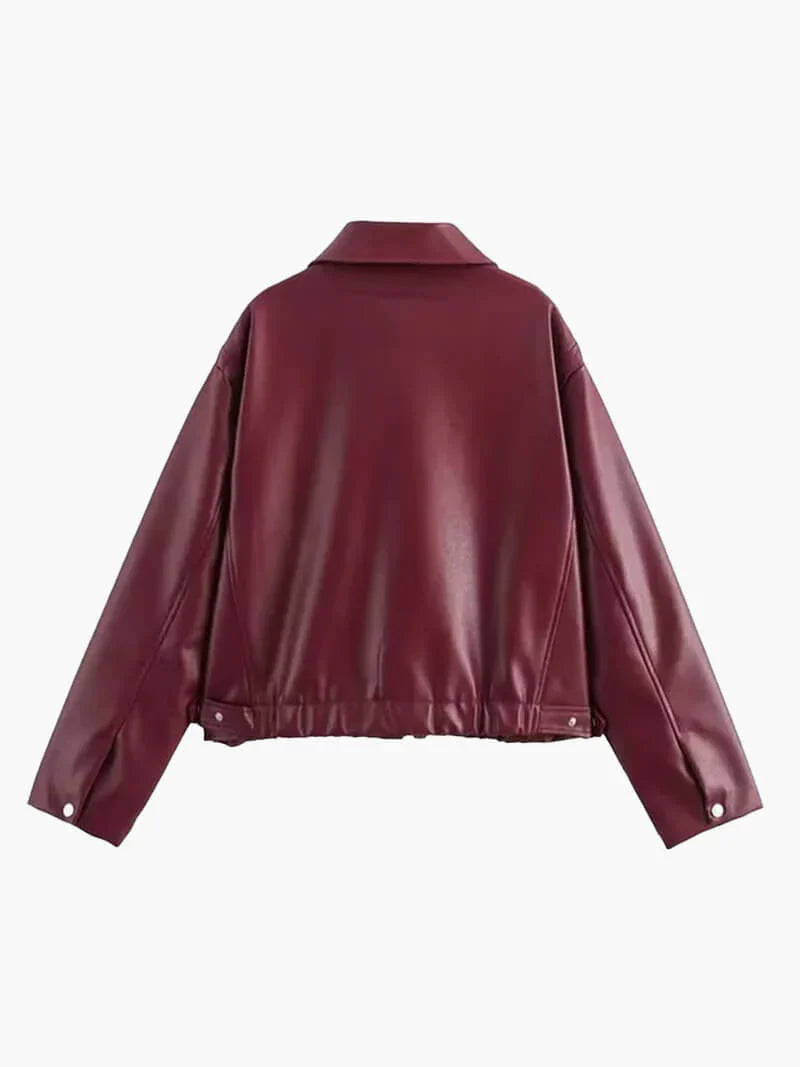 Marcelline Leather Jacket – bordeaux damesjas met stoere elegantie en luxe uitstraling