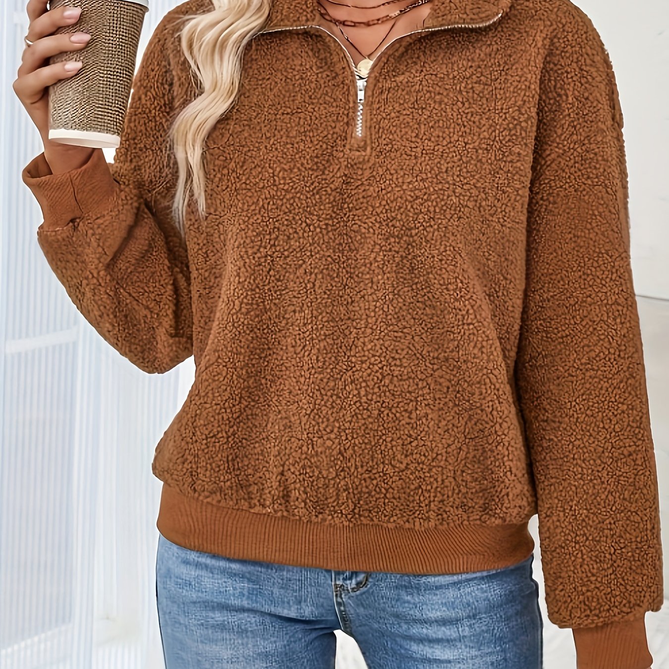 Elora Soft Fleece Half-Zip Sweater – Elegante Warmte & Tijdloos Comfort