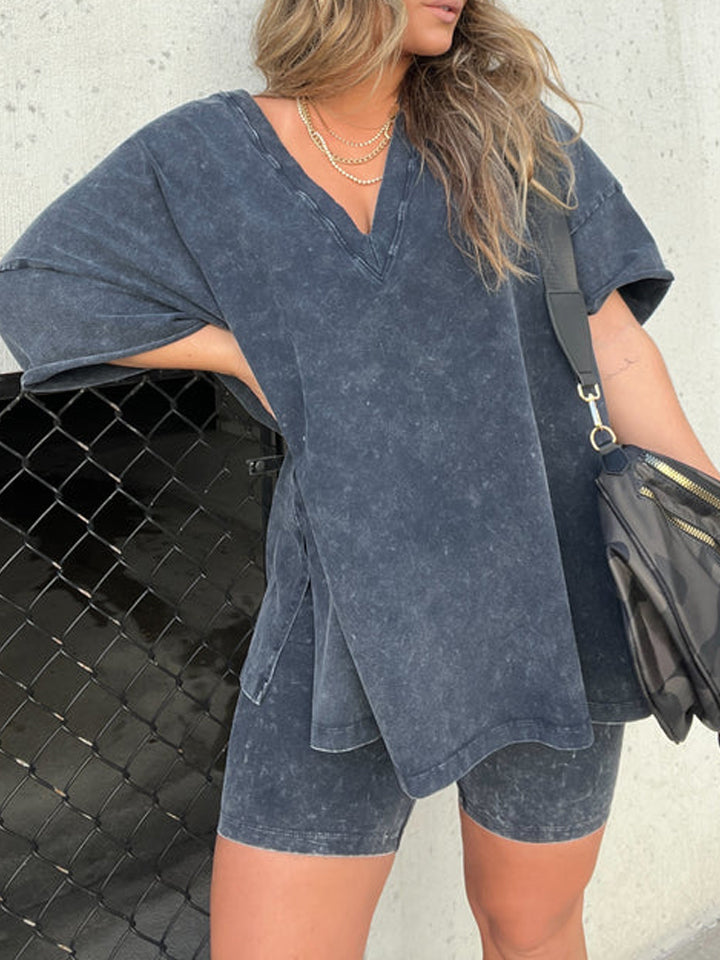 Solmira – Lichte dames zomerset met relaxed T-shirt en short in zachte stof