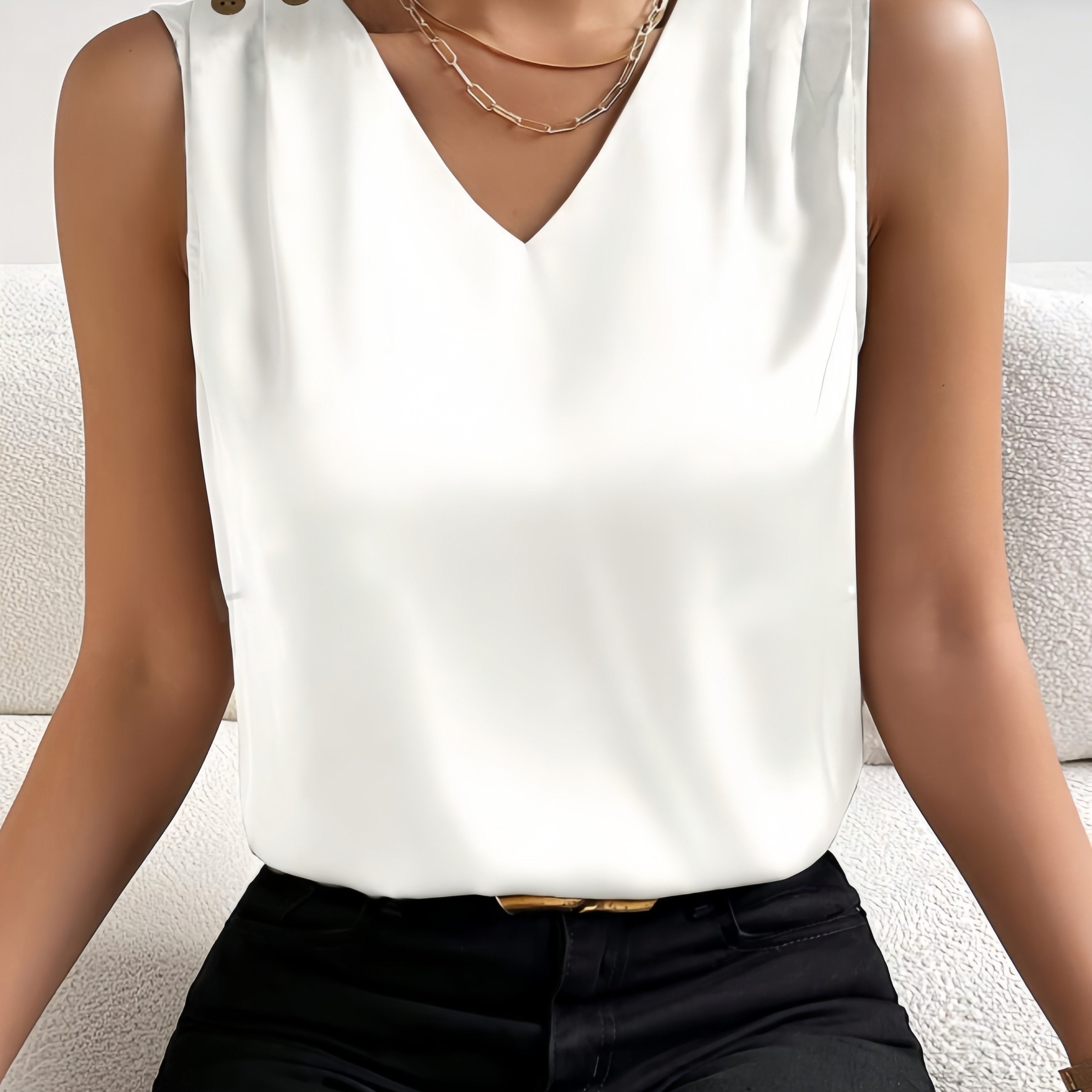 Zafira - Luxe Zomer V-Hals Mouwloze Top met Stijlvolle Knopen en Ademend Design