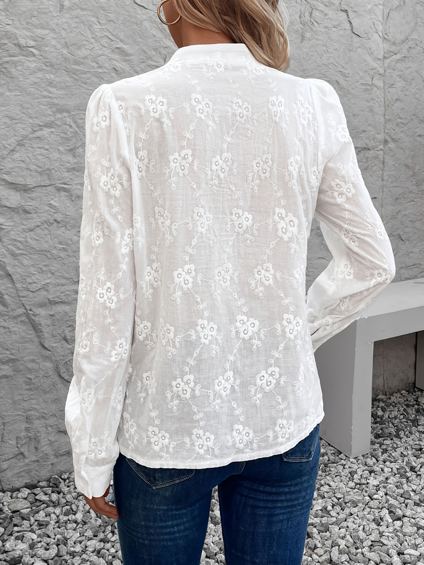Aria Belle - Kanten Geborduurde Blouse voor Dames met Lange Mouwen - Ideaal voor Lente en Zomer