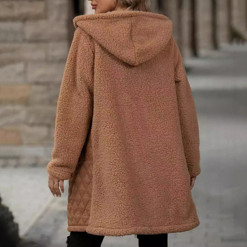Elodie Winter Coat – Warme Damesjas met Sherpa-Voering en Tweekleurig Design