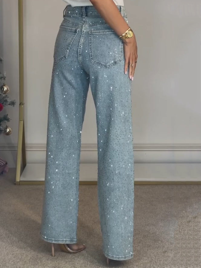 Élvara Sparkle Jeans – hoge taille jeans met elegante pasvorm en sprankelende details