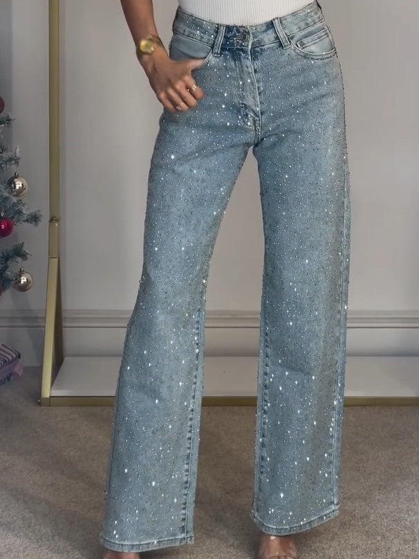 Élvara Sparkle Jeans – hoge taille jeans met elegante pasvorm en sprankelende details