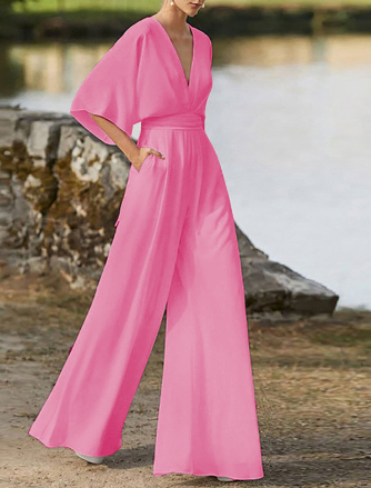 Aurora - Elegante V-hals Jumpsuit met Wijde Pijpen en Vleermuismouwen voor Dames | Perfect voor Lente en Zomer Outfits