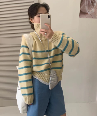 Althéa Gestreepte Rits-Pullover – Warmte met een Vleugje Verfijning