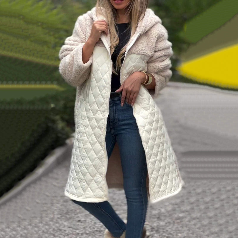 Elodie Winter Coat – Warme Damesjas met Sherpa-Voering en Tweekleurig Design