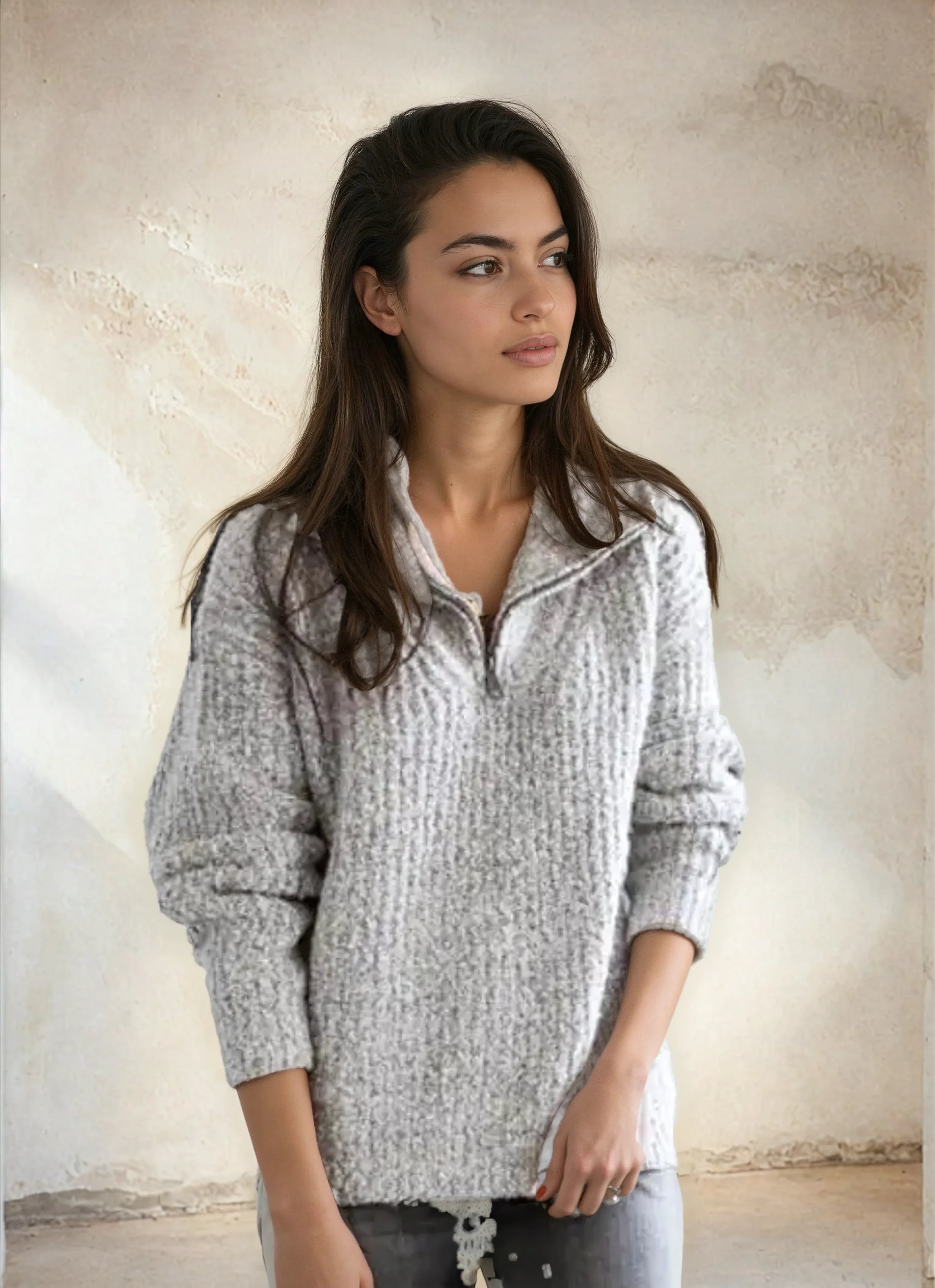 Celeste Half-Zip Gebreide Trui – Chique Warmte met Tijdloze Klasse