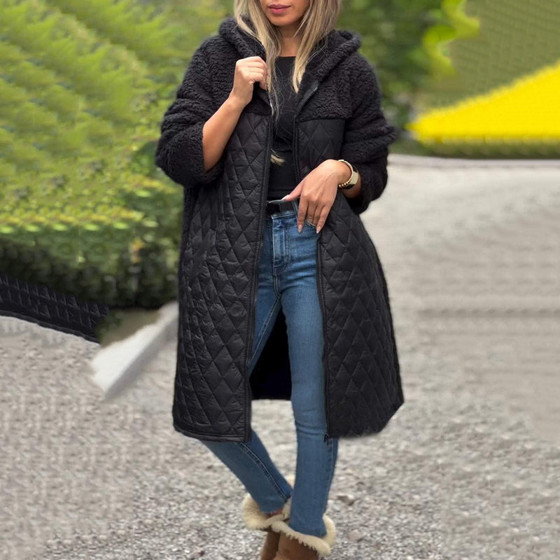 Elodie Winter Coat – Warme Damesjas met Sherpa-Voering en Tweekleurig Design