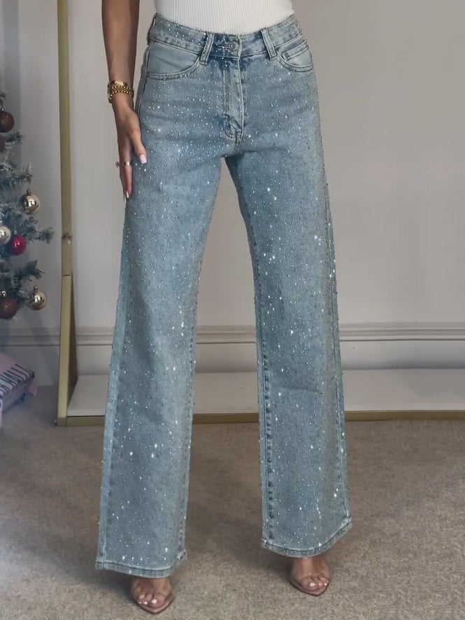 Élvara Sparkle Jeans – hoge taille jeans met elegante pasvorm en sprankelende details