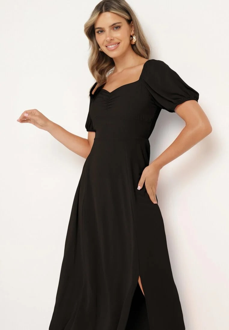 Calindra Maxi Jurk met Pofmouwen – Elegante Sweetheart Halslijn & Zwierige A-Lijn Pasvorm