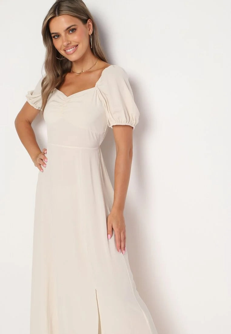 Calindra Maxi Jurk met Pofmouwen – Elegante Sweetheart Halslijn & Zwierige A-Lijn Pasvorm