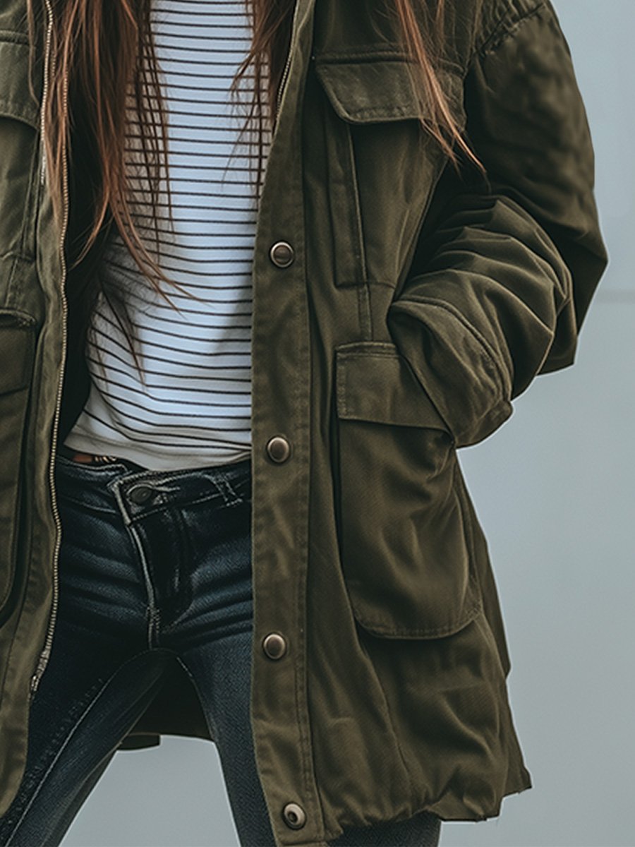 Mathilde Vintage Hooded Jacket – Retro damesjas met winddichte bescherming en praktische details