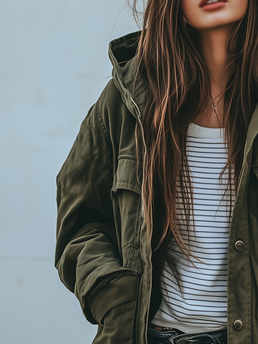 Mathilde Vintage Hooded Jacket – Retro damesjas met winddichte bescherming en praktische details