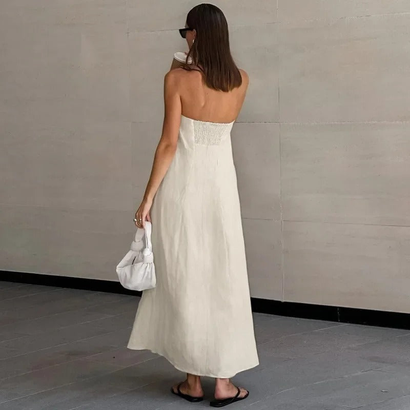 Strapless dames maxi jurk van linnen – lichtgewicht en ademend
