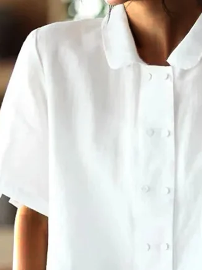 Luna - Elegante Witte Losvallende Katoen-Linnen Blouse met Korte Mouwen voor een Casual Look