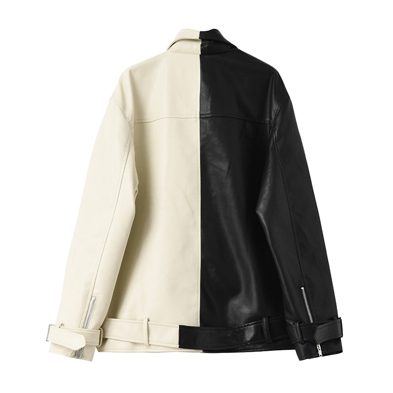 Selène Bicolor Faux Leather Jacket – Tijdloze Stijl met een Stoere Twist