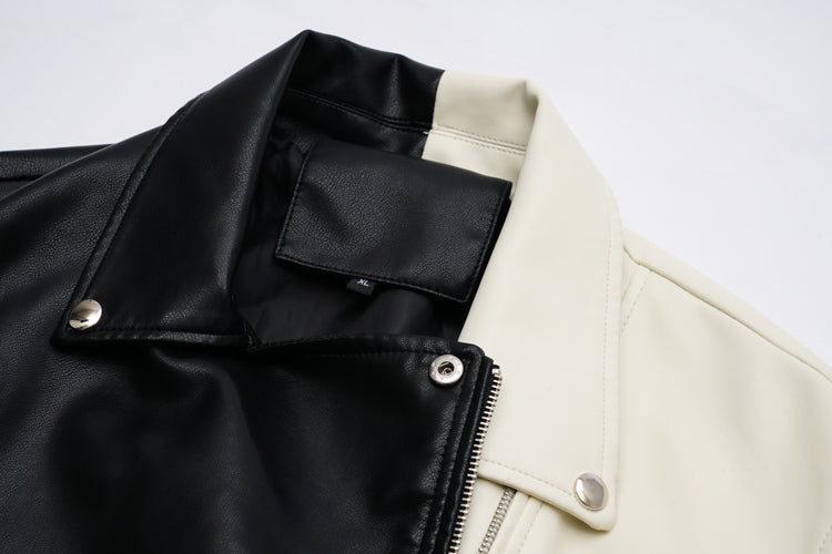 Selène Bicolor Faux Leather Jacket – Tijdloze Stijl met een Stoere Twist