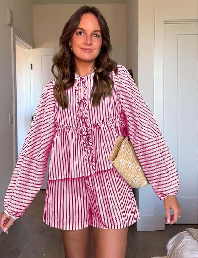 Sereluna – Dames zomerset met geruite print en pofmouwen voor een speelse, vrouwelijke look