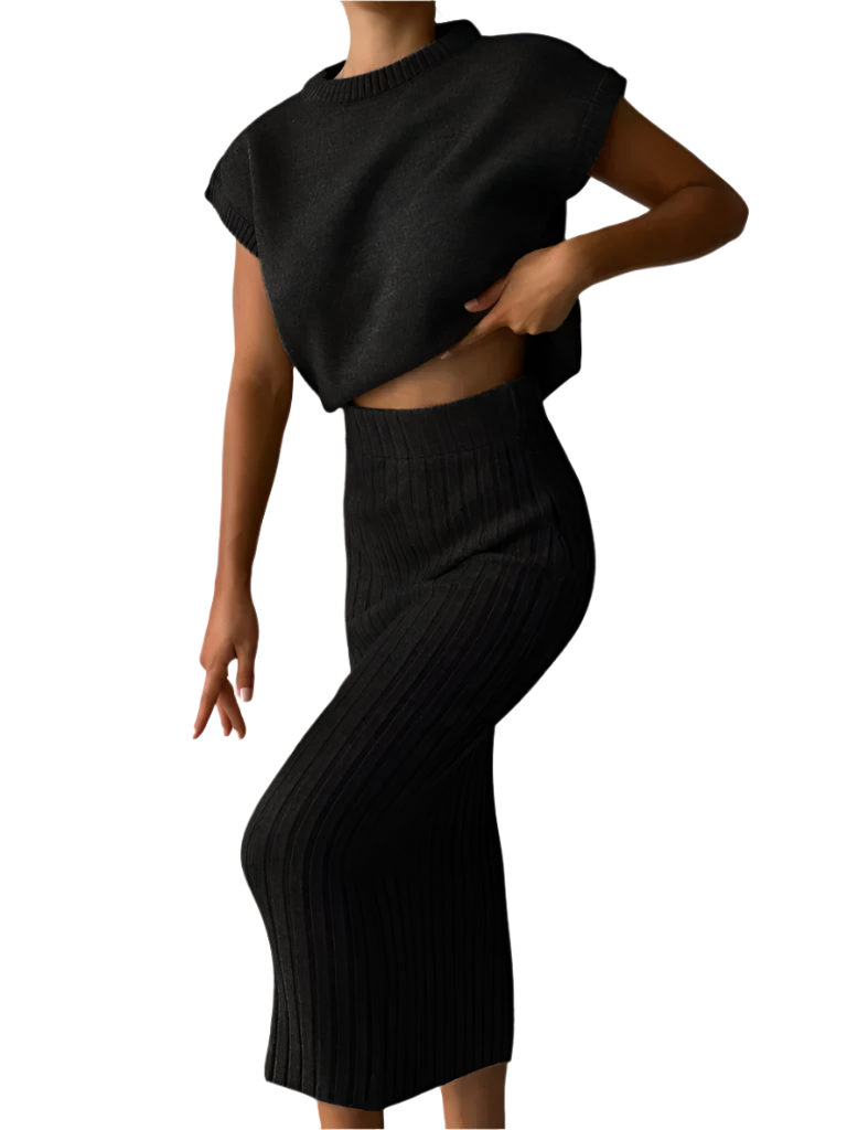 Elvaris – Gebreide Set voor Dames | Cardigan & Rok in Elegante Stijl