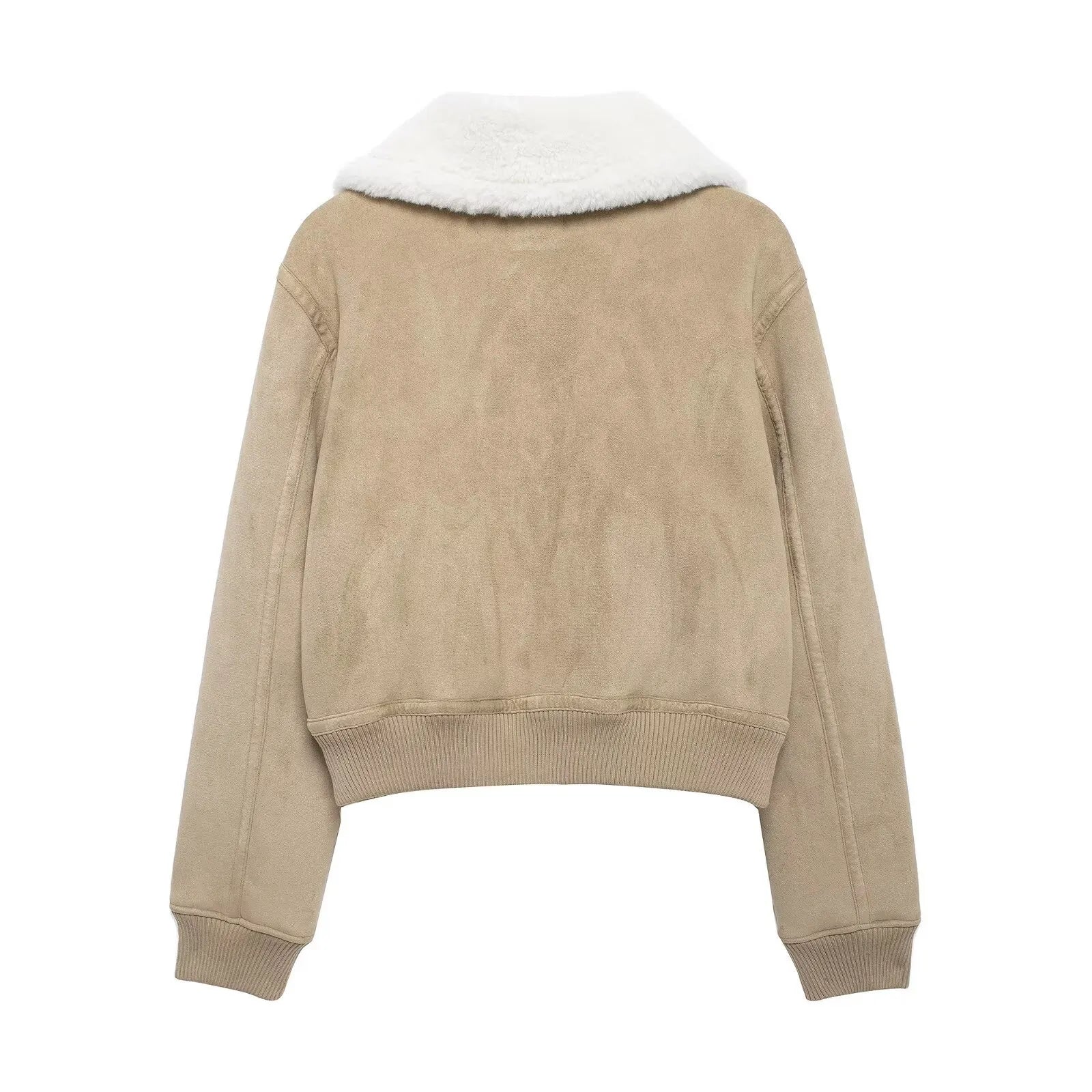 Corvella Jack – Beige Jack met Imitatiebontkraag en Verfijnde Afwerking