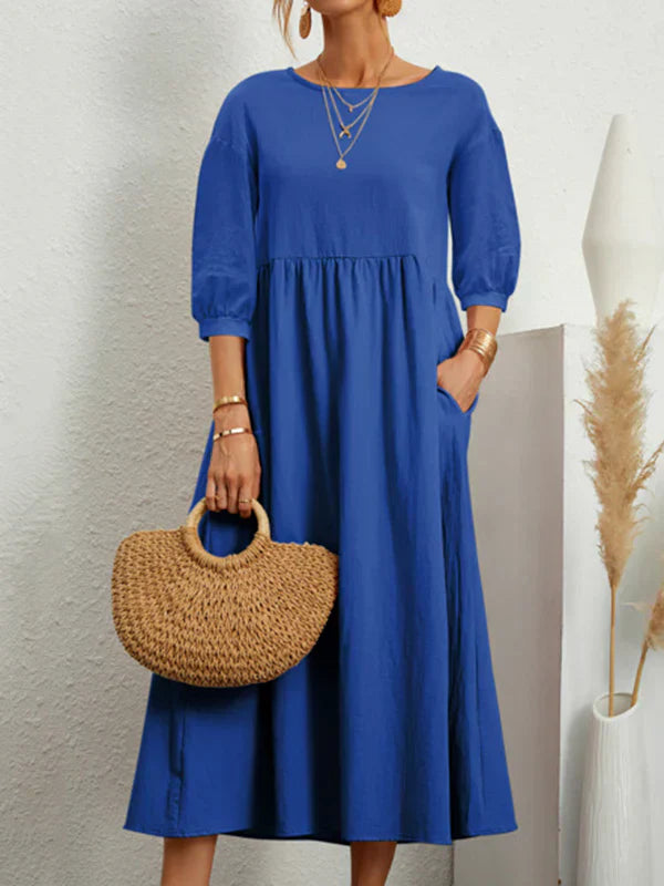 Aurellune – Zomerse damesjurk met A-lijn en elegante ballonmouwen