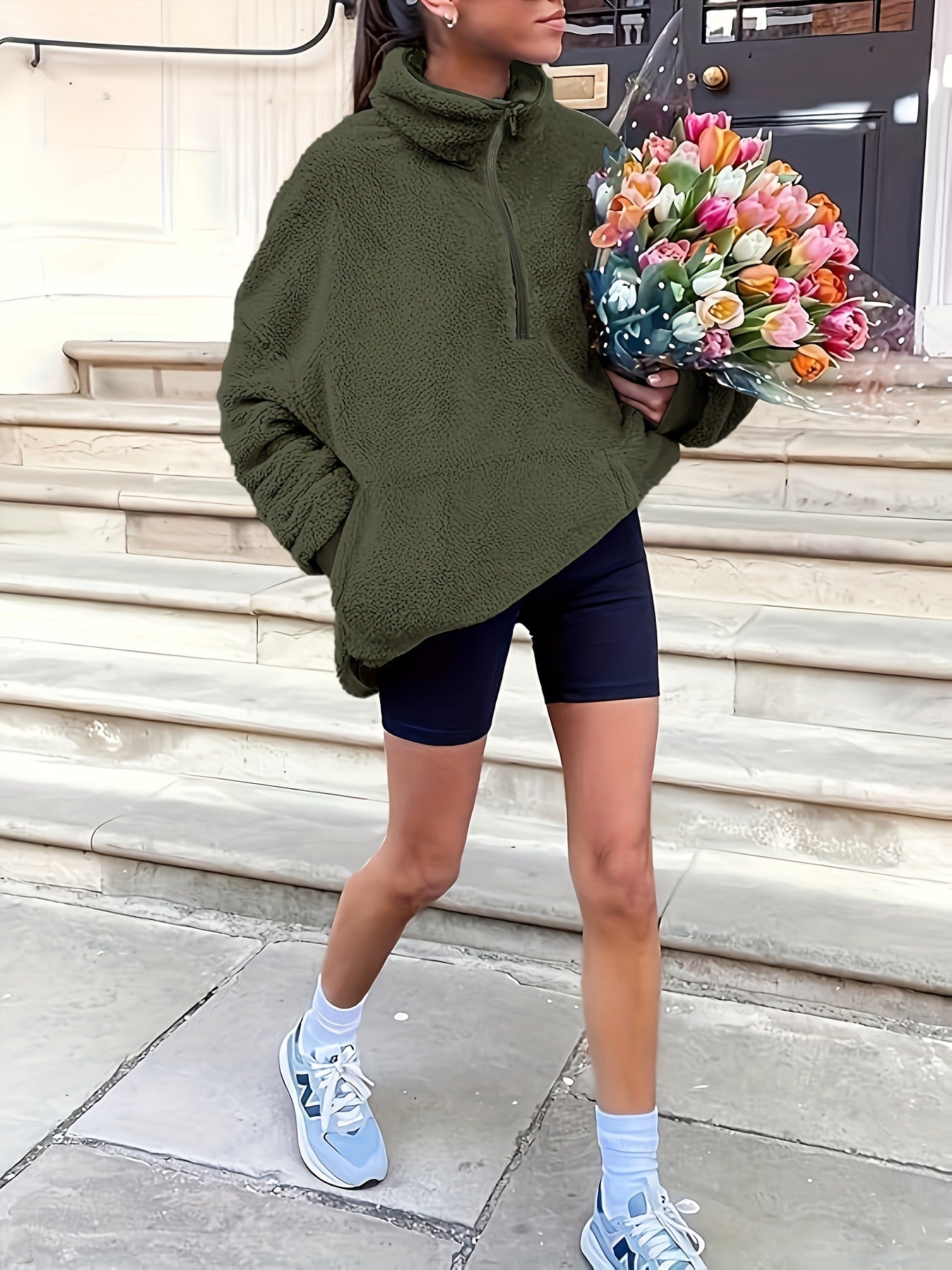 Liora Shearling Half-Zip Sweater – Warme Luxe met Moderne Accenten