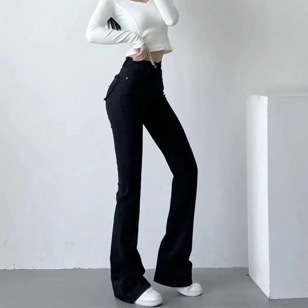 Selene Jeans – Dames Spijkerbroek met Hoge Taille en Hartvormige Details