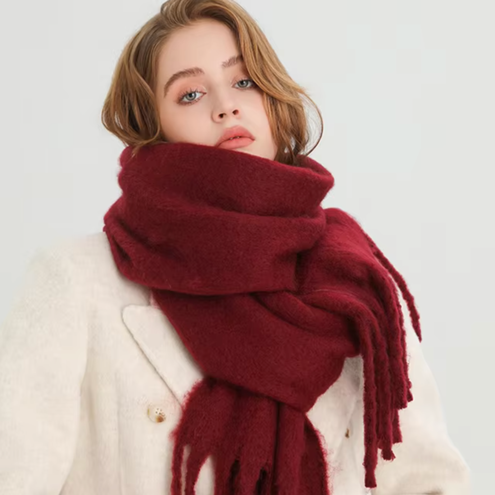 Averine – Luxe cashmere-look wintersjaal met franjes voor dames