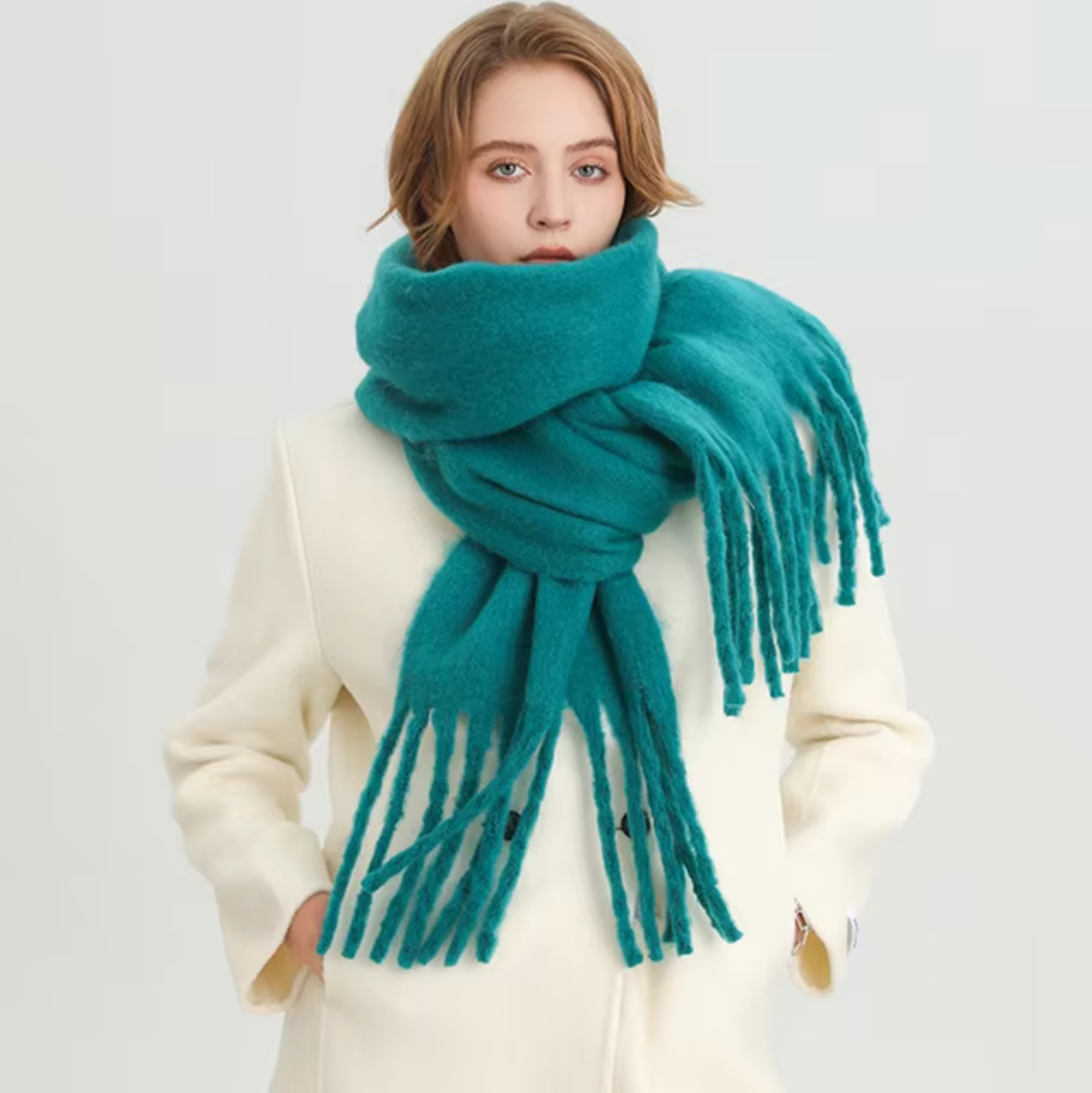 Averine – Luxe cashmere-look wintersjaal met franjes voor dames