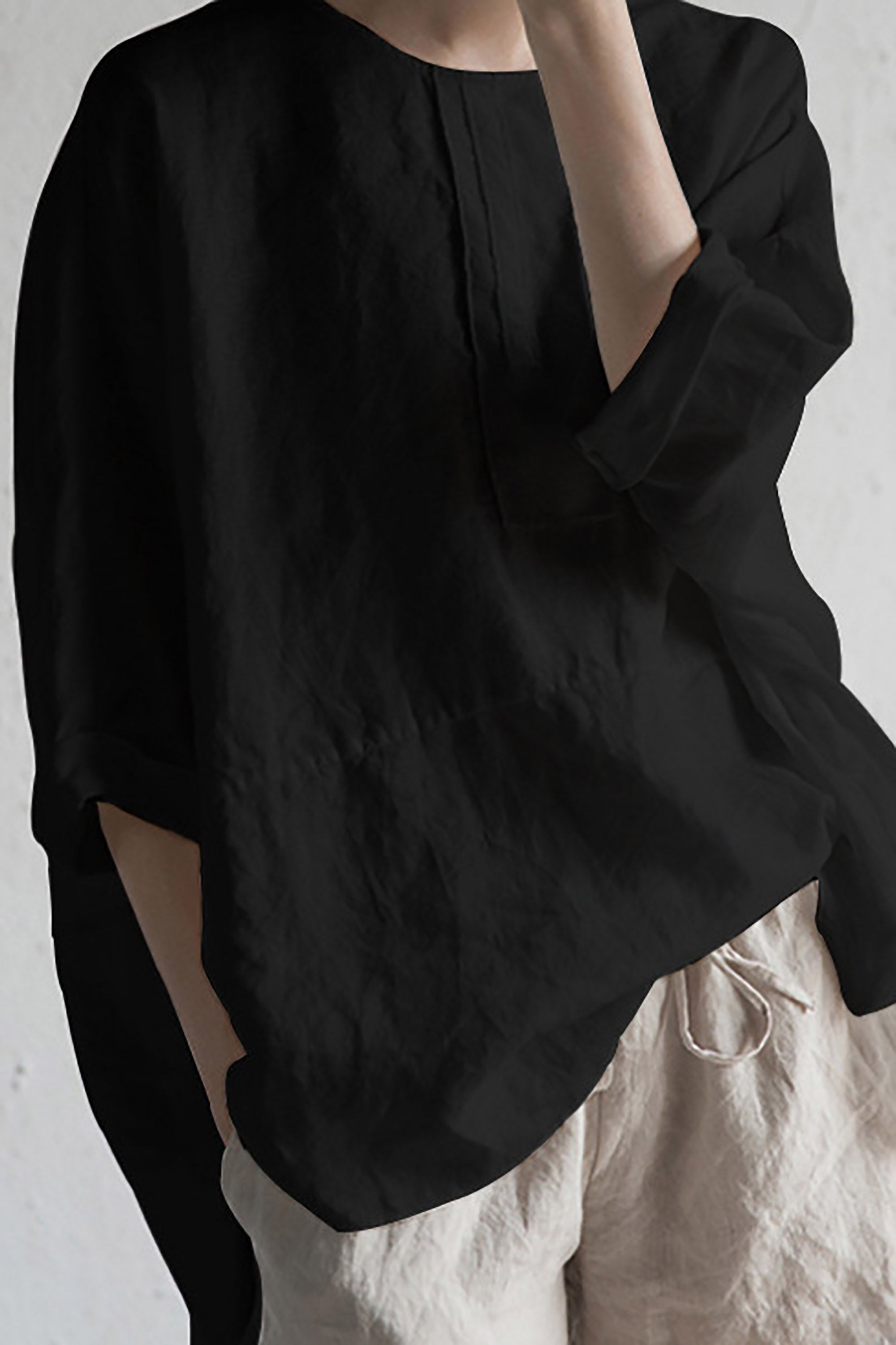 Aurelia - Elegante Japanse Linnen Pullover met Halve Mouwen en Ronde Hals voor een Tijdloze Look