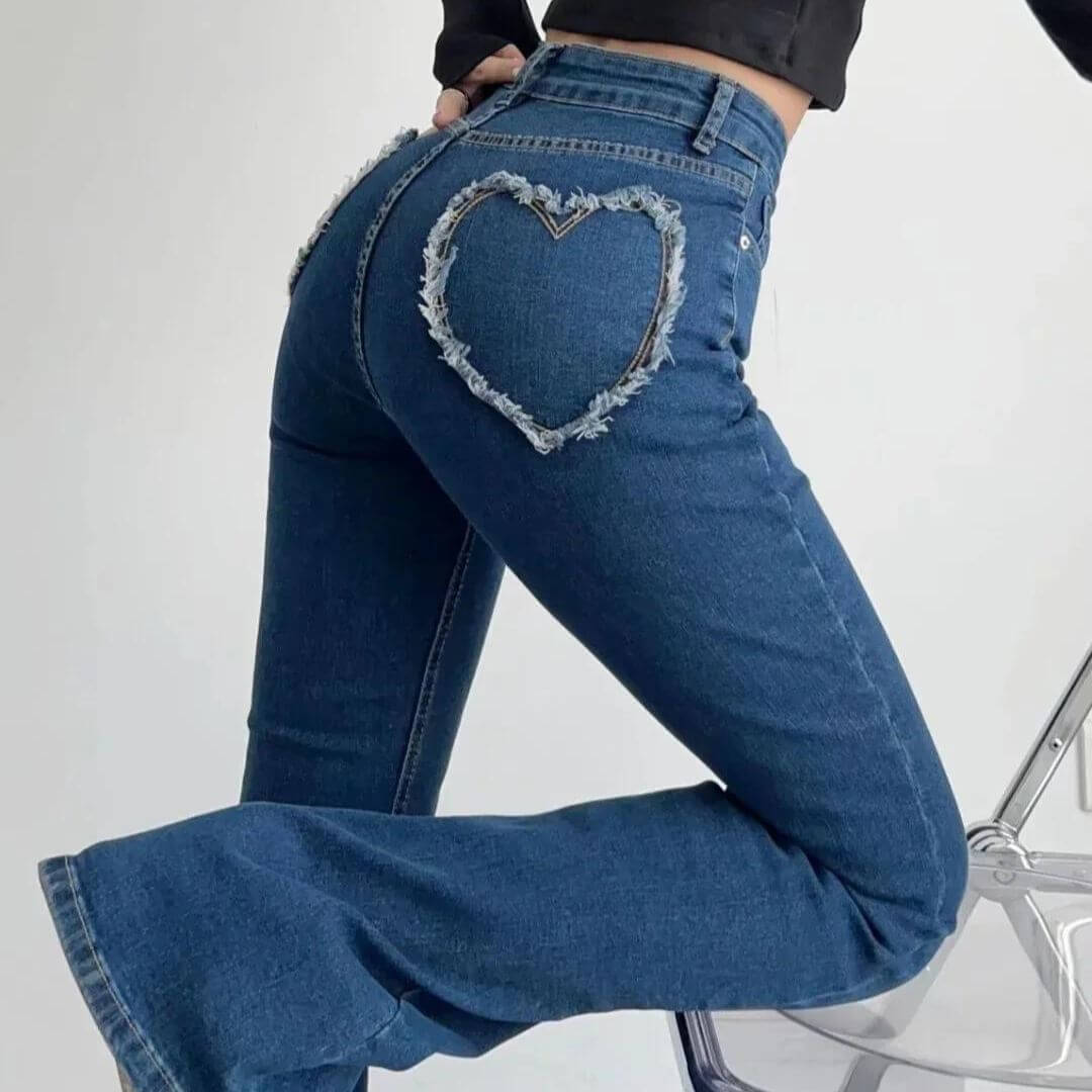 Selene Jeans – Dames Spijkerbroek met Hoge Taille en Hartvormige Details