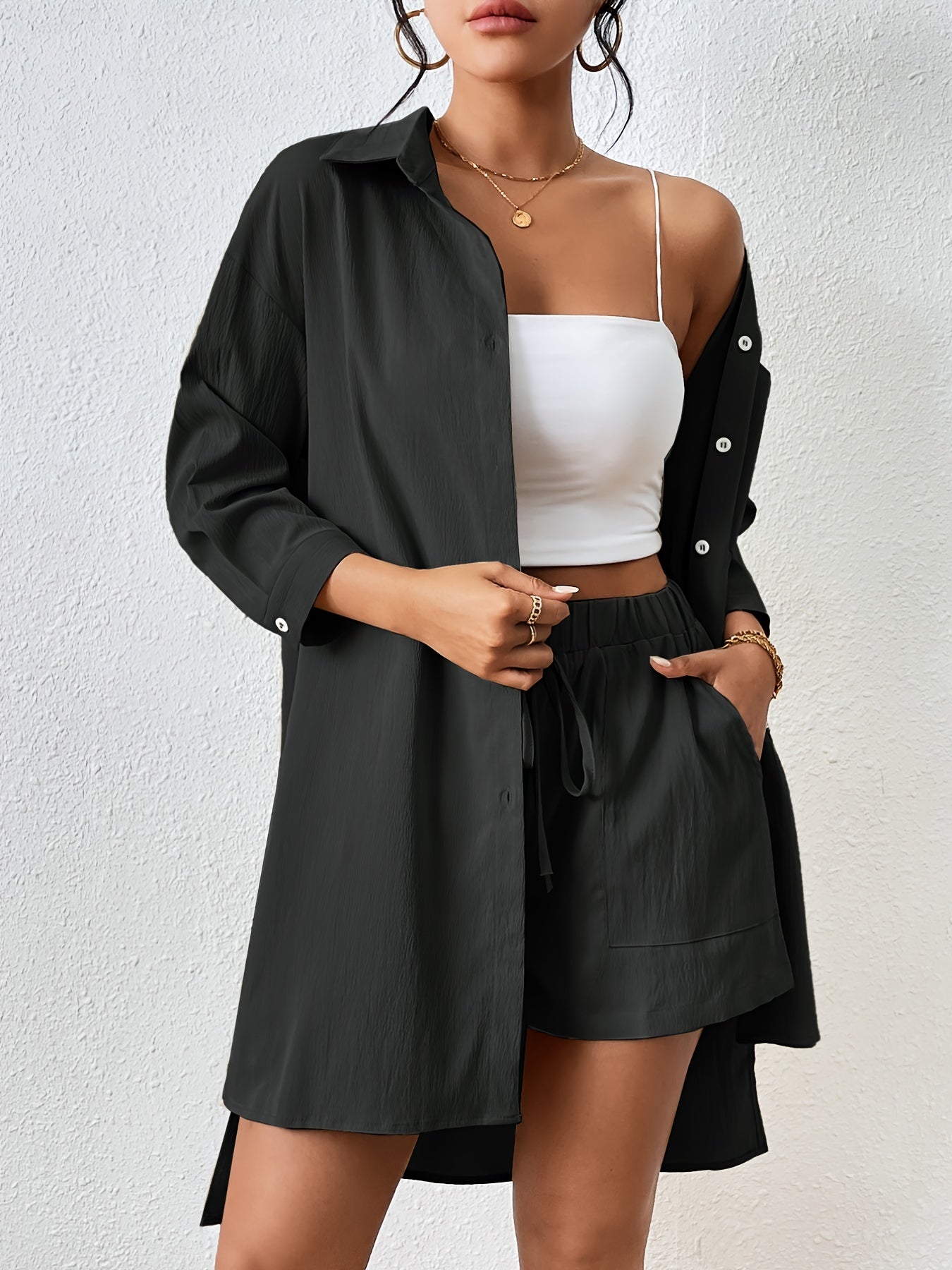 Saphina Set – Luchtige Tweedelige Set met Overhemd en Short