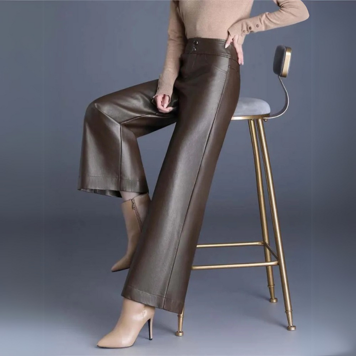 Ariane Wide-Leg Faux Leather Pants – Moderne Luxe met een Stijlvolle Twist
