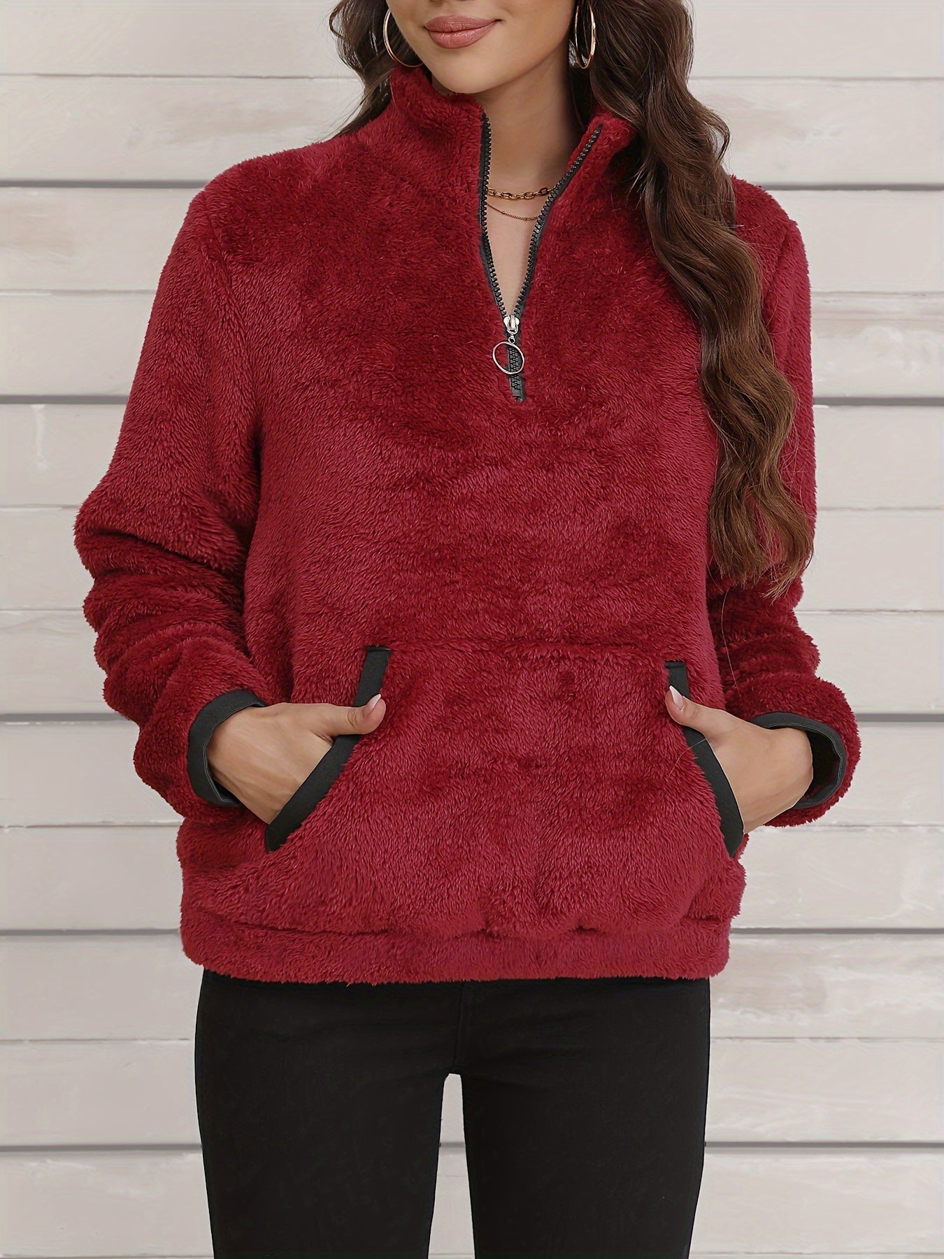Maura Fleece Jas met Half-Zip en Reverskraag – Warm, Casual & Tijdloos