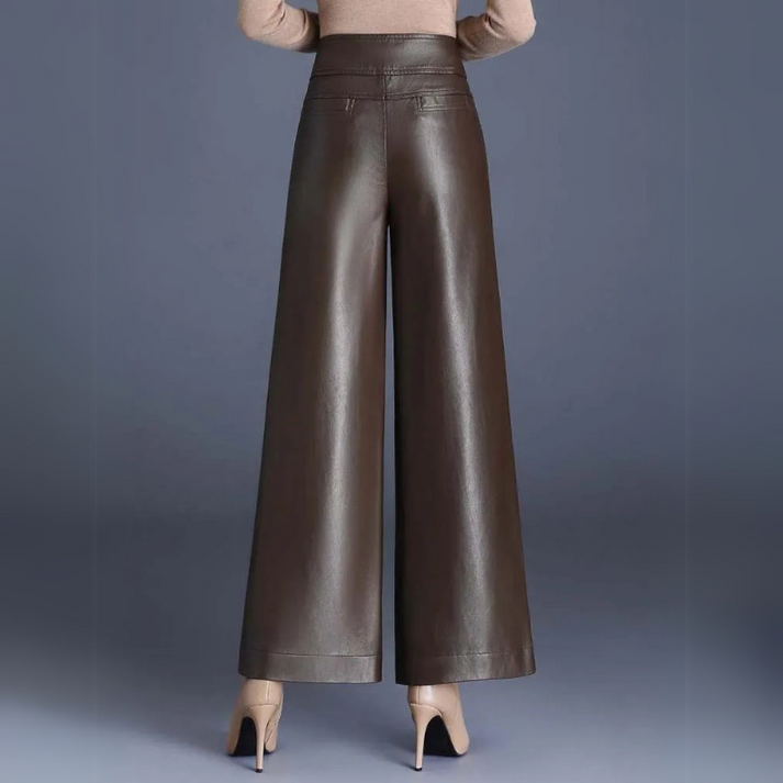 Ariane Wide-Leg Faux Leather Pants – Moderne Luxe met een Stijlvolle Twist